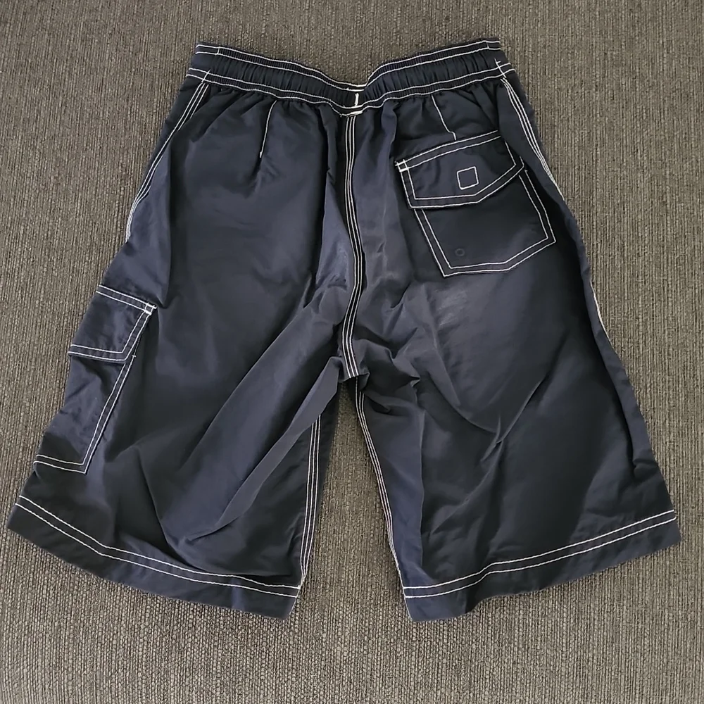 LANDS END Navy Board Shorts S 8 9 Swim Trunks Boys Cargo Short Hybrid